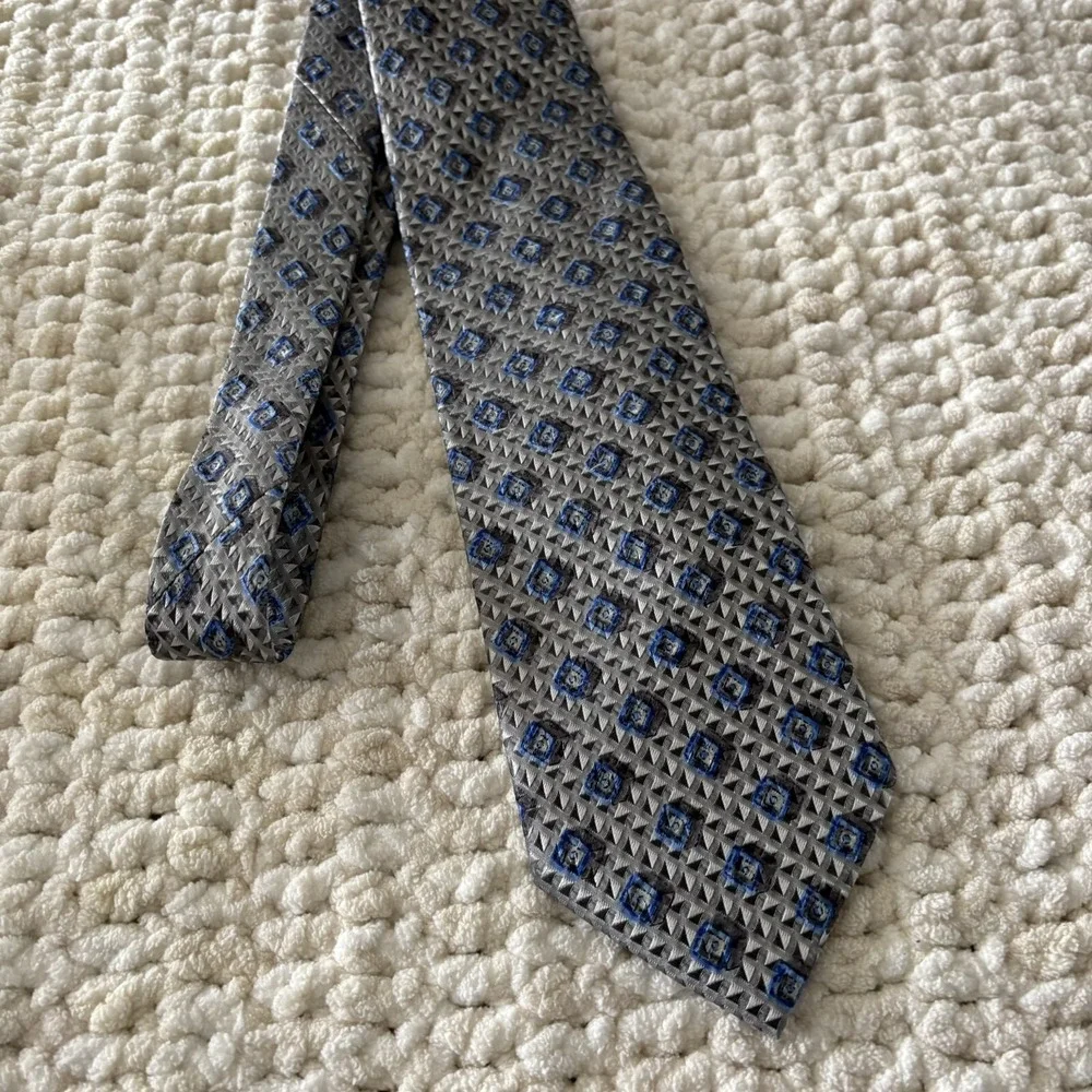 Ermenegildo Zegna Neck Tie Navy Blue Geometric Luxury Silk Made In Italy